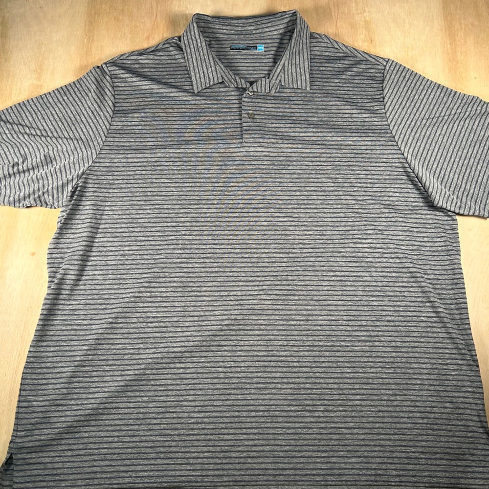 Roundtree & Yorke Performance Polo Shirt Mens 4XT Grey Blue Striped Short Sleeve